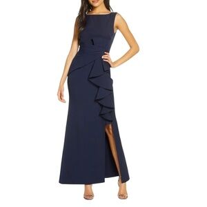 Eliza J Ruffle Front 2 Navy Blue Gown‎